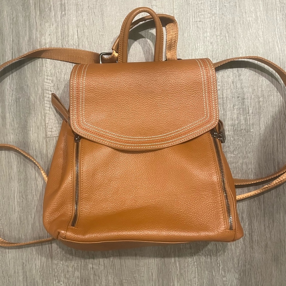 Genuine leather backpack, expandable travel day pack, brown purse